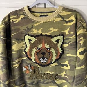 PHAME Creation Camo Panda Chenille Patch‎ Logo Crewneck Sweatshirt, Green,XL